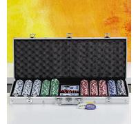 Global Gizmos 50549 500 Piece Poker Set / 11.5g Chips/Contains Chips, Dice and Cards/Portable Casino Style Carry Case/Game Night/Texas Hold’Em, Blackjack and More Silver