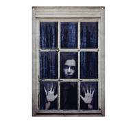Global Gizmos Horror Girl Halloween Window Display / 120 x 80cm Size/PVC Material/Built-in Hanging Holes/Halloween Backdrop For Windows, Doors, Parties & More