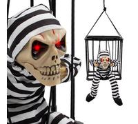 Global Gizmos Skeleton Prisoner Halloween Decoration / Moving, Light Up Glowing Eyes, Spooky Voice / Motion Sensor Activated
