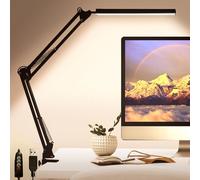 GLOBAL GOLDEN Desk Lamp, Eye Caring LED Desk Light, Adjustable Swing Arm, Memory Function with 3 Color Modes x 10 Brightness Levels, 12w Study Lamp for Office, Nails, School, Working - Black
