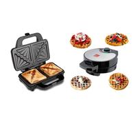Global Gourmet Sandwich Toaster Toastie Maker, Deep Fill Non Stick Hot Plates & Global Gourmet FULL SIZE American Waffle Maker Iron Machine 700W, Electric, Stainless Steel Mould, Non Stick Coating
