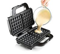 GLOBAL GOURMET Square Waffle Maker Iron Machine 1000W I Snack & Dessert Maker I Electric I Non-Stick Coating Mould I Deep Cooking Plates I Recipes Included