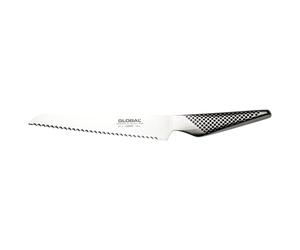 Global GS-61 Bagel/Sandwich Knife 16cm Blade, Japanese Small Bread Knife for Slicing Sourdough Bread, Ultra Sharp Stainless Steel Serrated Knife for Homemade Bread, Made in Japan