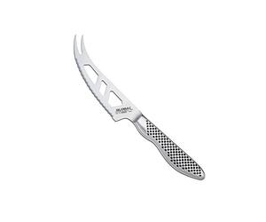 Global GS-95 Serrated Cheese Knife 10.5cm Scalloped Blade with Holes, Japanese Knife for Cutting Soft & Hard Cheese with Prong Tip, Ultra Sharp Stainless Steel Cheese Slicer, Made in Japan