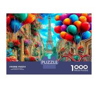 Global Icons 1000 Piece Jigsaw Puzzles Eiffel Tower Balloons for Adults Educational Game Beautiful Decoration Difficult Challenging Birthday Gifts 38x26cm/1000pcs