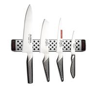 Global Knives 5 Piece Knife Set with Magnetic Rack, CROMOVA 18 Stainless Steel, 4 Knives, 1 Storage Rack, G-251138/M30