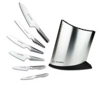 Global Knives Limited Edition 7 Piece Knife Block Set 40th Anniversary, Stainless Steel Japanese Chefs Knives: Santoku, Kiritsuke, Bread, Cooks Knife, Utility Paring Knife, G-52AN7-B Made in Japan
