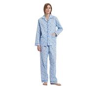GLOBAL Ladies Pyjamas Set 100% Cotton Womens PJs Drawstring Sleepwear for Women Blue, Flowers L
