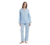 GLOBAL Ladies Pyjamas Set 100% Cotton Womens PJs Long Drawstring Sleepwear for Women Blue 3XL