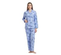 GLOBAL Ladies Pyjamas Set 100% Cotton Womens PJs Long Drawstring Sleepwear for Women,Blue Flower White Deer,L