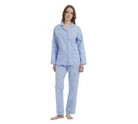 GLOBAL Ladies Pyjamas Set 100% Cotton Womens PJs Long Drawstring Sleepwear for Women Blue L