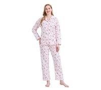 GLOBAL Ladies Pyjamas Set 100% Cotton Womens PJs Long Drawstring Sleepwear for Women Flesh Flowers 3XL