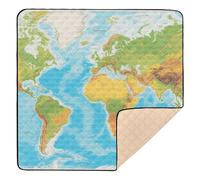 Global Land - Sea Distribution Chart Cute Foldable Baby Activity Play Mat for Indoor Outdoor Cozy Breathable Kicking Mat for Babies Infants Toddlers, 50'' x 50''