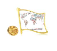 Global Map Country Geography Wordcloud Golden Metal Flag Lapel Pin Badge