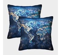 Global Map-Digital Network Style_1 Pillow Covers 2 Pack Cozy Pillowcases Art Cushion Case with Invisible Zipper Decor for Couch Livingroom 50x50cm