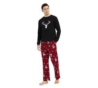 GLOBAL Matching Pyjamas for Couple Christmas Pjs for Family Cotton Top and Flannel Bottom Men Black Top, Red/Black Plaid Pants XXL