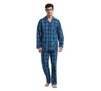 GLOBAL Men Pyjama Set 100% Cotton Button Down Pjs Long Sleeve with Pants Loungewear for Men Soft Comfy Sleepwear Nightwear Blue Plaids XXXL