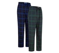 GLOBAL Men's Pyjama Bottoms 100% Cotton Flannel Blue Plaid Green Plaid M