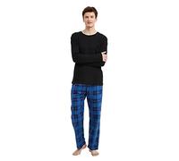 GLOBAL Mens Pyjama Set | 100% Cotton PJs | Long-Sleeve Pullover Top and Elastic and Drawstring Bottoms
