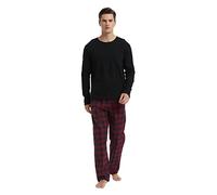 GLOBAL Mens Pyjama Set | 100% Cotton PJs | Long-Sleeve Pullover Top and Elastic and Drawstring Bottoms