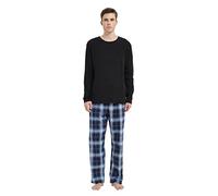 GLOBAL Mens Pyjama Set | 100% Cotton PJs | Long-Sleeve Pullover Top and Elastic and Drawstring Bottoms