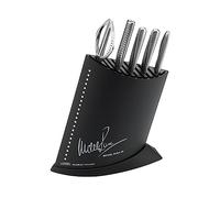 Global Michel Roux Jr 6 Piece Knife Block Set Black, Stainless Steel Kitchen Knives Made in Japan: G-2 Chefs Knife, Kitchen Shears, Vegetable Chopper, Utility Knife, Peeling/Paring Knife, GR-52/BW6
