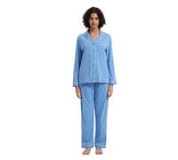 GLOBAL Pyjama Set for Women Long Sleeve Sleepwear Notch Collar Button Down Nightwear Soft Pjs Lounge Set F-Light Blue F M