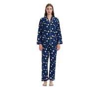 GLOBAL Pyjamas for Women Flannel Cotton Sleepwear long Ladies Pyjamas Sets Button Down Loungewear Blue Snowflakes XL