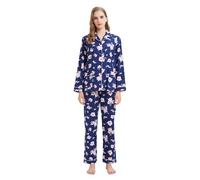 GLOBAL Pyjamas for Women Flannel Cotton Sleepwear long Ladies Pyjamas Sets Button Down Loungewear Blue, Pink Flowers 3XL
