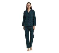 GLOBAL Pyjamas for Women Flannel Cotton Sleepwear long Ladies Pyjamas Sets Button Down Loungewear Green L