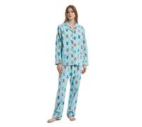 GLOBAL Pyjamas for Women Flannel Cotton Sleepwear long Ladies Pyjamas Sets Button Down Loungewear| Lake Blue Bunny, 10