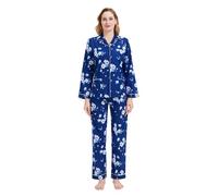 GLOBAL Pyjamas for Women Flannel Cotton Sleepwear long Ladies Pyjamas Sets Button Down Loungewear M