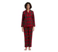 GLOBAL Pyjamas for Women Flannel Cotton Sleepwear long Ladies Pyjamas Sets Button Down Loungewear Red Plaid S