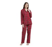 GLOBAL Pyjamas for Women Flannel Cotton Sleepwear long Ladies Pyjamas Sets Button Down Loungewear,Red Plaid,S