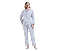 GLOBAL Pyjamas for Women Flannel Cotton Sleepwear long Ladies Pyjamas Sets Button Down LoungewearBlue Flowers 5,S