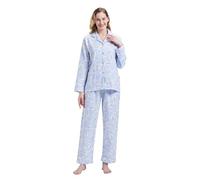 GLOBAL Pyjamas for Women Flannel Cotton Sleepwear long Ladies Pyjamas Sets Button Down LoungewearBlue Sheeps,M