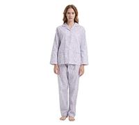 GLOBAL Pyjamas for Women Flannel Cotton Sleepwear long Ladies Pyjamas Sets Button Down LoungewearPurple Flowers 2,L