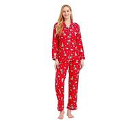 GLOBAL Pyjamas for Women Flannel Cotton Sleepwear long Ladies Pyjamas Sets Button Down LoungewearRed,pet Dogs,XL