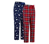 GLOBAL Sleepwear Women's Flannel Pyjama Pants, Long 100% Cotton Flannel Pj Bottoms Deep Blue Sheep Red Grid S