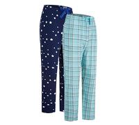 GLOBAL Sleepwear Women's Flannel Pyjama Pants, Long 100% Cotton Flannel Pj Bottoms Green Grid & Starry Sky S