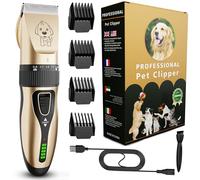 GLOBAL TECH Dog Clippers, Rechargeable Low Noise Cordless Pet Clippers for Dogs Cats and Other Pets - Professional Dog Grooming Clipper Kit Shaver Trimmer Suitable for Thick Hair/Coats