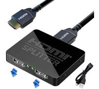 GLOBAL TECH HDMI Splitter 1 in 2 Out - 4K HDMI Adapter for Dual Monitors - 2 Way Video Splitter Supports 4K 3D 1080P for Fire Stick, PS4, Xbox, Sky Q Box, Blu-ray DVD