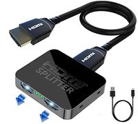 GLOBAL TECH HDMI Splitter 1 in 2 Out with 1M Cable, 4K HDMI Splitter for Dual Monitors, 2 Way Hdmi Adapter Support 4K 3D 1080P for Fire Stick, PS4, Xbox, Sky Q Box, Blu-ray DVD