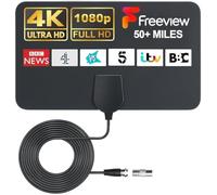 GLOBAL-TECH Indoor TV Aerial Digital HDTV Antenna 50 Miles Ultra-Thin Freeview 4K 1080P DVB-T2 Stronger Reception Signal with 13 FT Long Cable