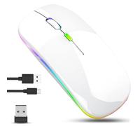 GLOBAL TECH LED Wireless Mouse, Slim Rechargeable Wireless Silent Mouse, 2.4G Portable USB Optical Wireless Cordless Mice with USB Receiver for Laptop, PC, Computer, Mac (White)