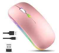 GLOBAL TECH Wireless Bluetooth Mouse, Rechargeable LED Slim Silent Mouse with Dual-Mode 2.4G & Bluetooth, USB Optical Cordless Mouse for Laptop, PC, Computer, Mac, iPad, Tablets (Pink)