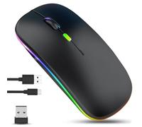 GLOBAL TECH Wireless Bluetooth Mouse, Rechargeable LED Slim Silent Mouse with Dual-Mode 2.4G & Bluetooth, USB Optical Cordless Mouse for Laptop, PC, Computer, Mac, iPad, Tablets (Black)