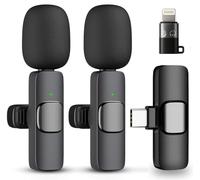 GLOBAL TECH Wireless Lavalier Microphones for iPhone/Android Phones/iPad/Tablets - 2 Pack Mini Wireless Clip-on Microphones Lapel Mic for Video Recording, Podcast, Vlogging, Youtube, Live Streaming