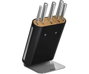 Global UKON Range 6-Piece Knife Block Set, Contains 5 Professional Kitchen Knifes & 1 Block, CROMOVA 18 Stainless Steel, GU-656/6B