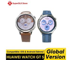 Global Version HUAWEI WATCH GT 5 Smartwatch AMOLED Screen 41mm/46mm Buit-in Map Replay Message Compatible with iOS and Android Global Version 46mm Blue